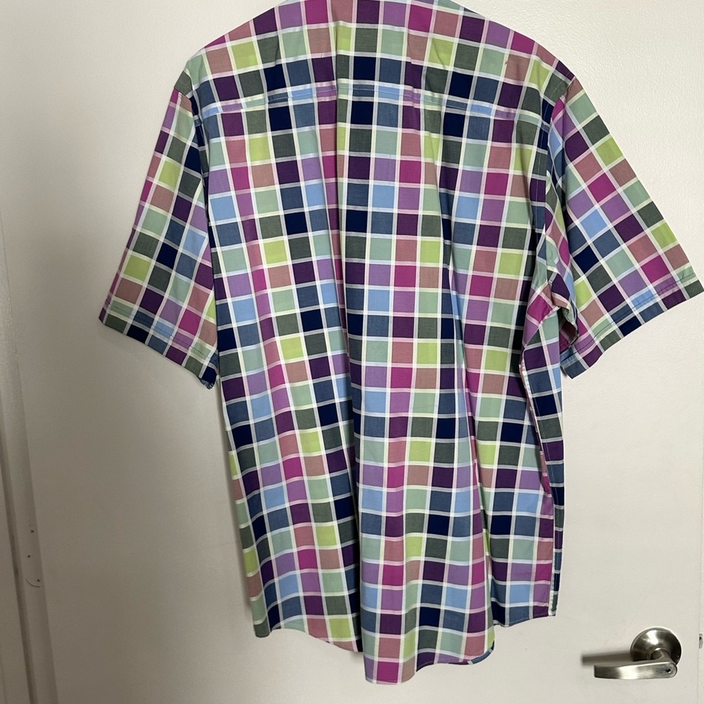 Bugatchi Uomo Short Sleeve Men's Dress Shirt Size Large - Geo Square Design - Picture 2 of 4